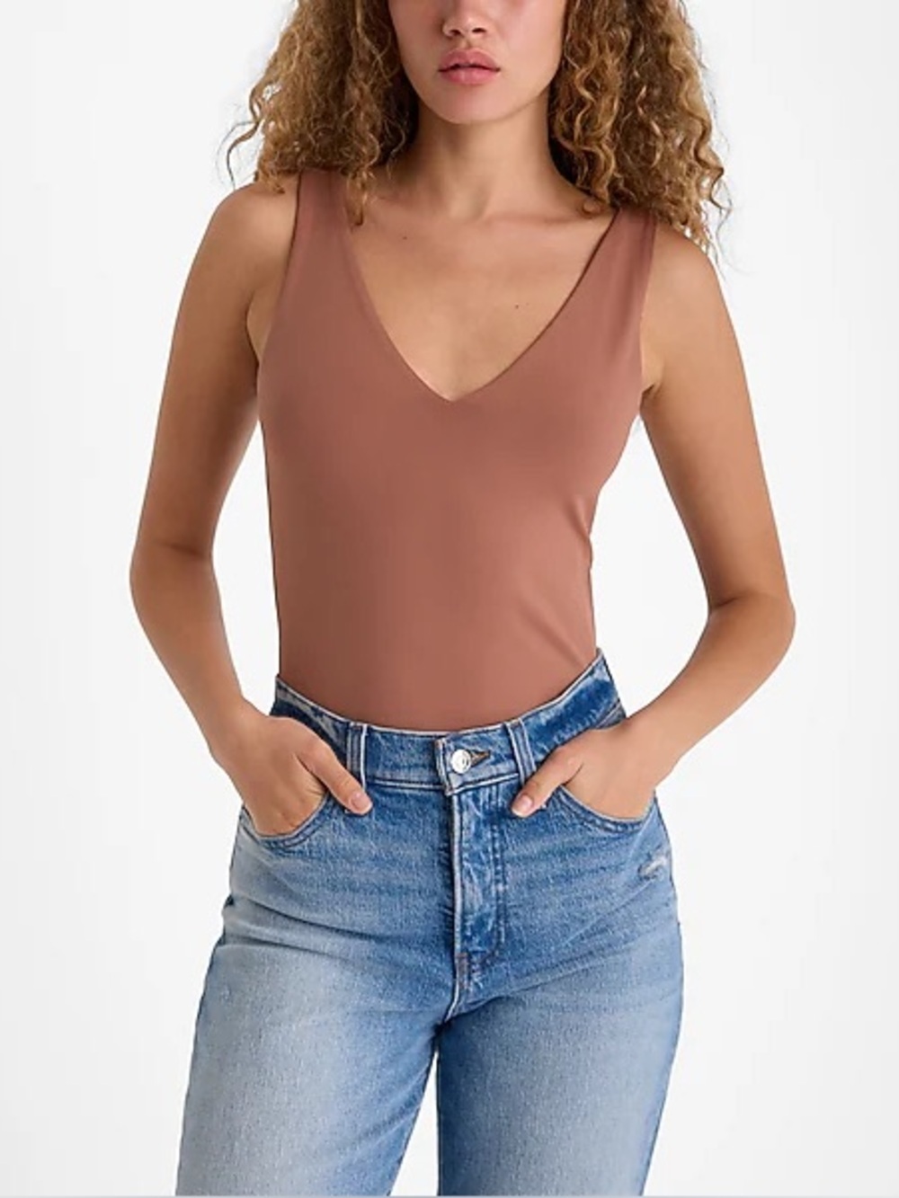 Express V-Neck Tank Bodysuit in Mauve Brown